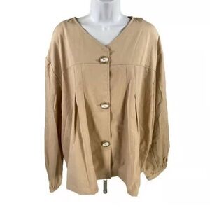 SUZANNE BETRO Plus Size Pleated Swing Jacket Tan Beige Lightweight sz XL